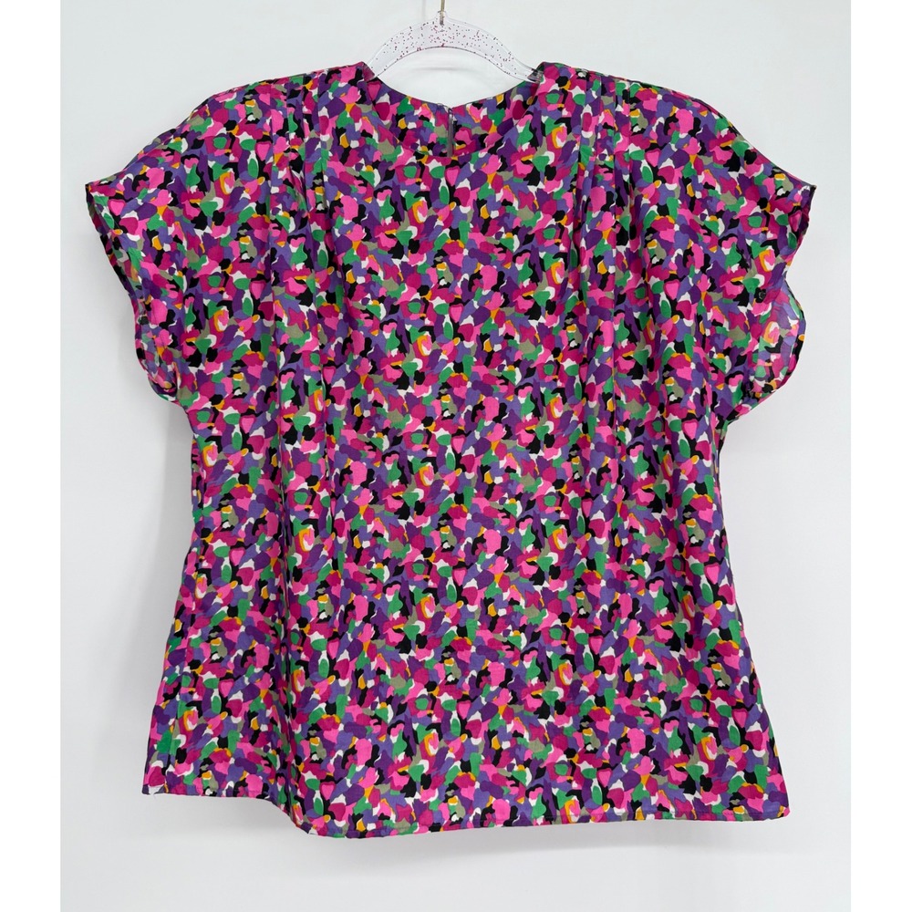 Notations Petite Womens Abstract Confetti Print Short Sleeve Blouse Sz 12